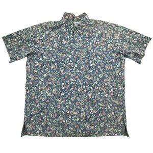 Reyn Spooner Hawaiian Shirt Mens L Blue Floral Cottagecore Short Sleeve Popover